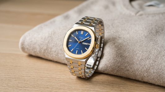 DIFFRNT Brone two-tone watch on a cashmere jumper