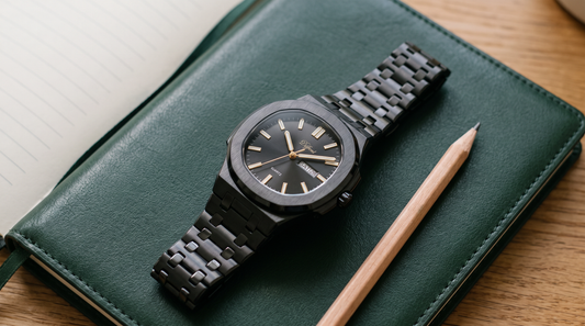 DIFFRNT Brone day-date watch on a notebook