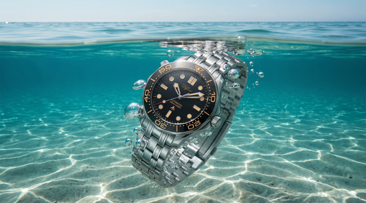 DIFFRNT N948 automatic dive watch with 20 ATM water resistance just below the surface of clear sea water